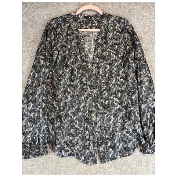 Theory Ruisa Caligula Silk Blouse Womens Medium Black AOP Long Sleeve Tunic Top - Picture 1 of 8